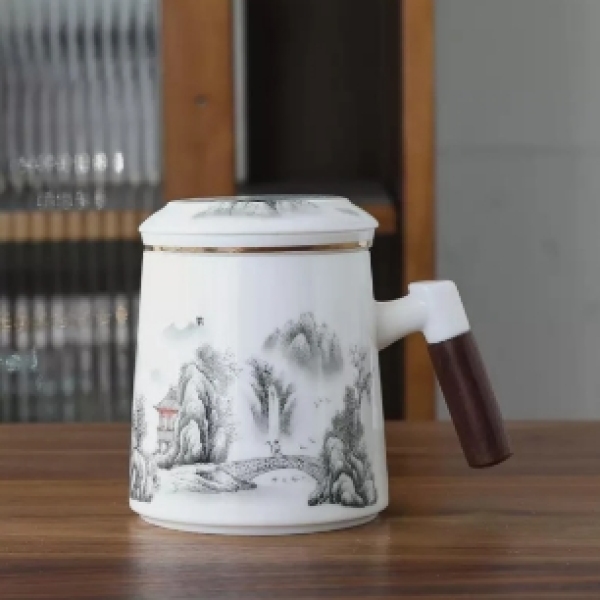 B118-水墨江山木把办公杯MH