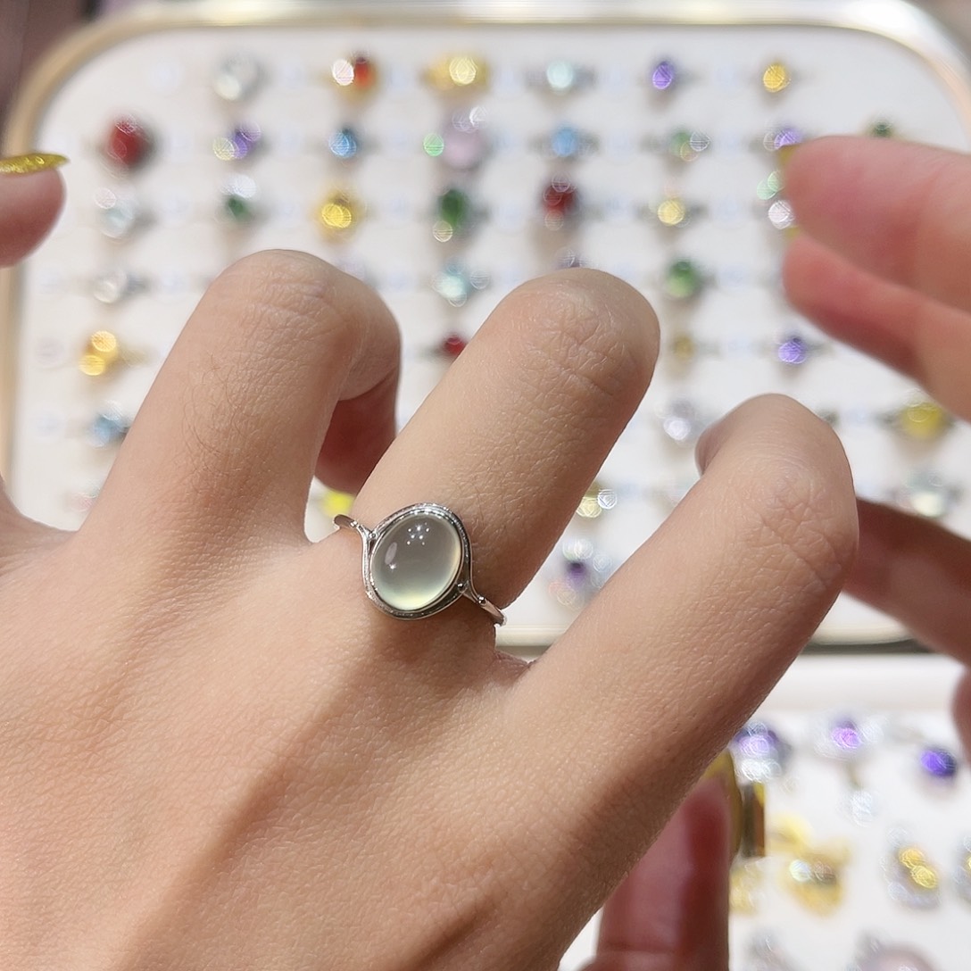 蛇纹石玉戒指银S925镶嵌