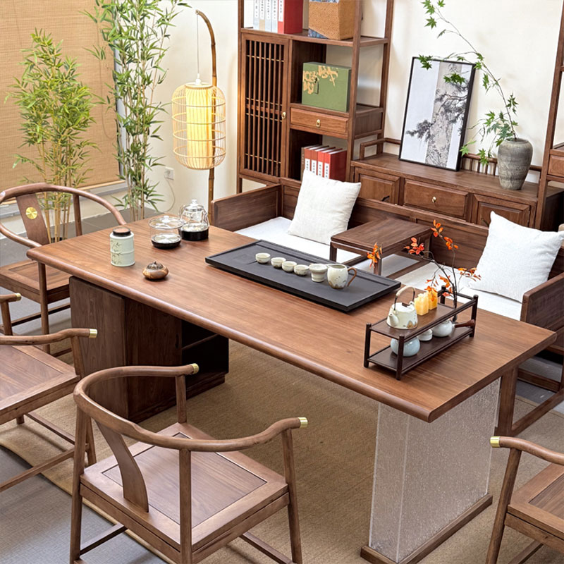 十来运转新中式实木大板茶桌办公室书房禅意茶台泡茶组合全套桌