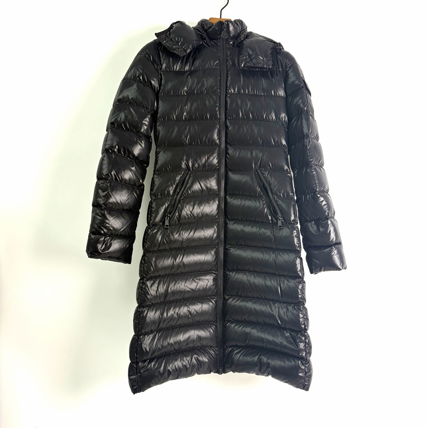 99新 MONCLER 00码 Moka黑色长款收腰羽绒服 99新 bz0630