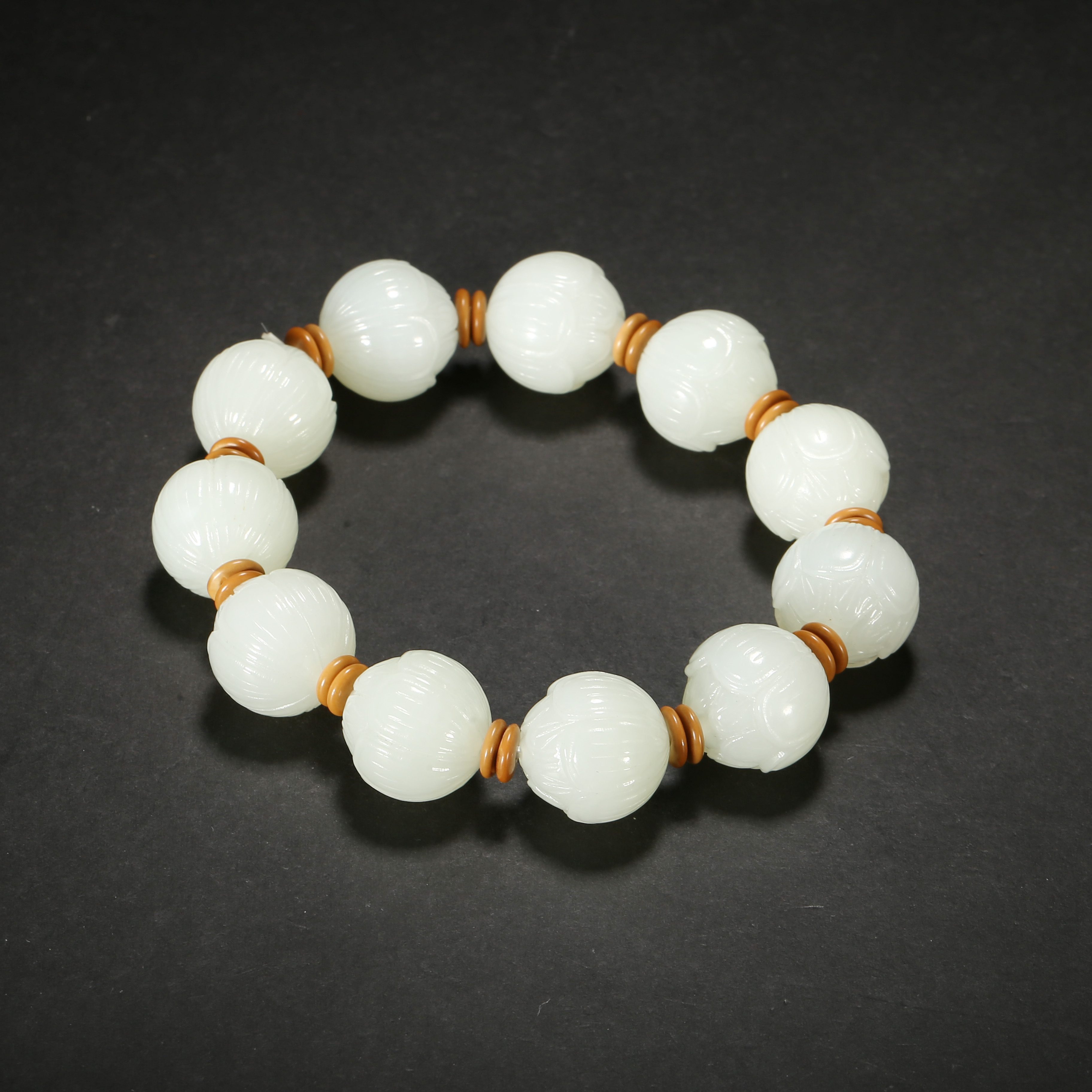 二十世纪*白玉莲瓣纹手串/03SBJ2616/和田玉【北京文博】