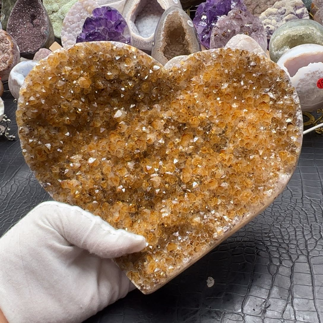 珠宝半成品未镶嵌水晶超大黄水爱心屏风99