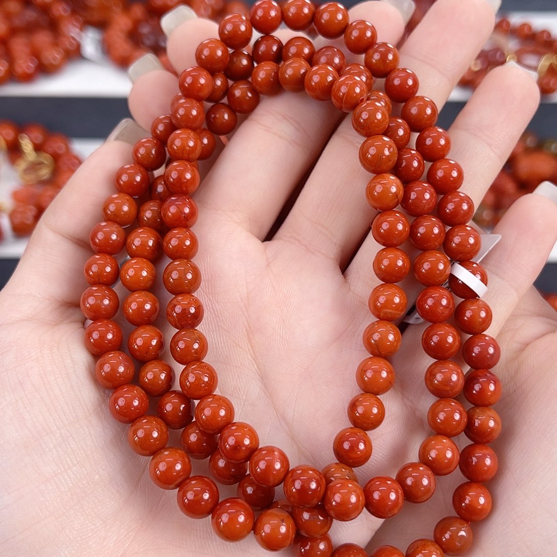 南红玛瑙未镶嵌瓦西柿子红满肉7mm多圈