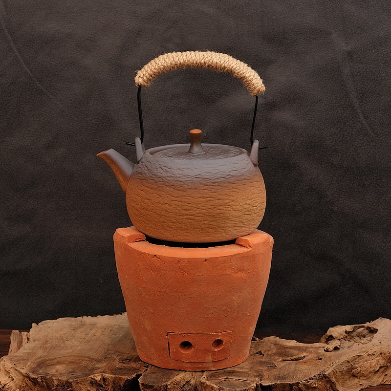 中号古炉炭炉带炉门 潮汕功夫茶红泥碳炉水壶套装