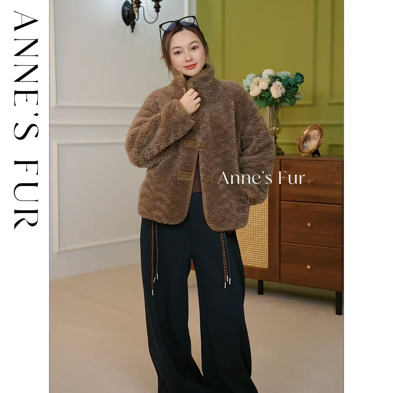 海宁皮草2025冬款时尚立翻领正反两面穿100%全羊毛颗粒百搭外套女