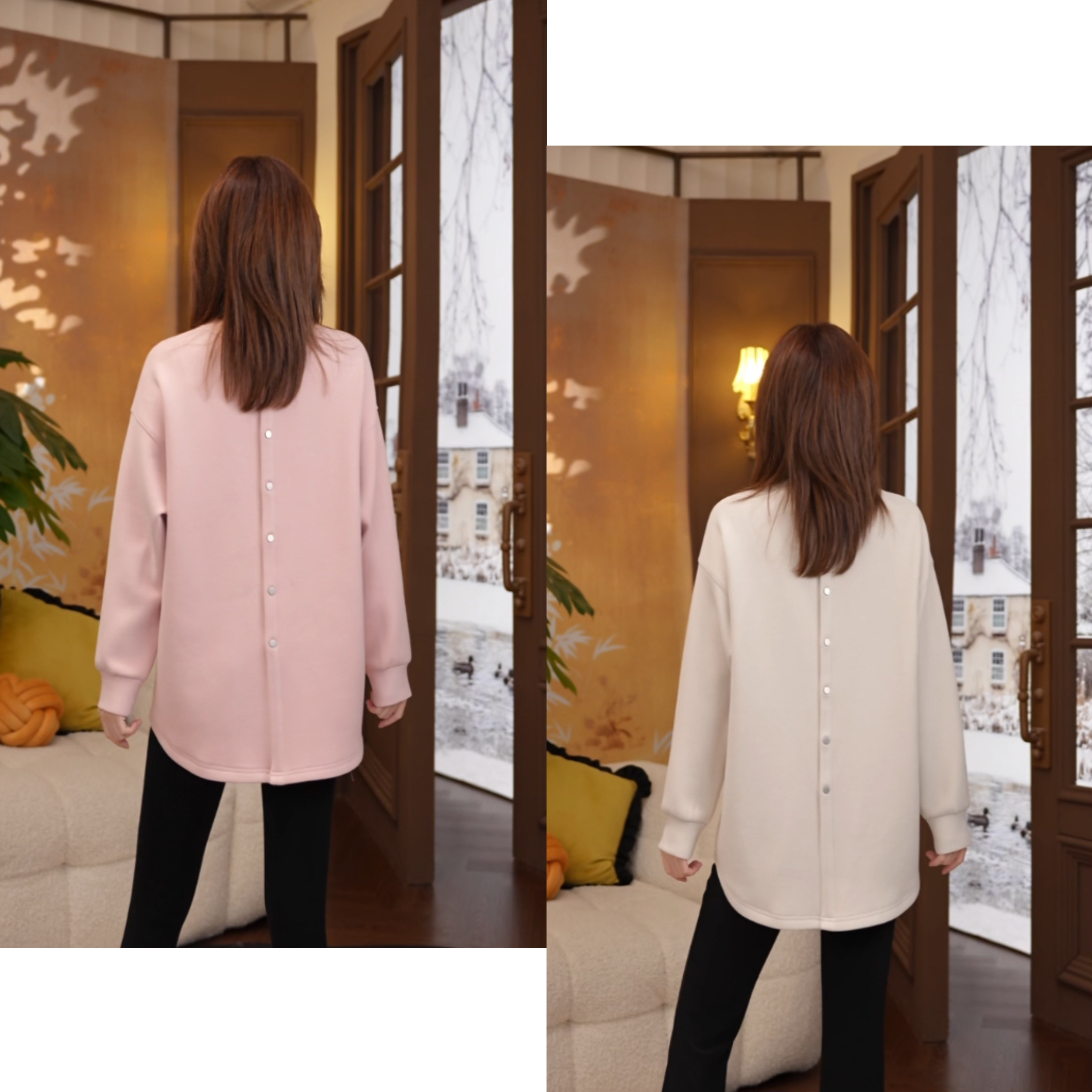 Miss.Z【羊毛德绒后系扣冬季】加厚阔版休闲宽松大版卫衣#11251