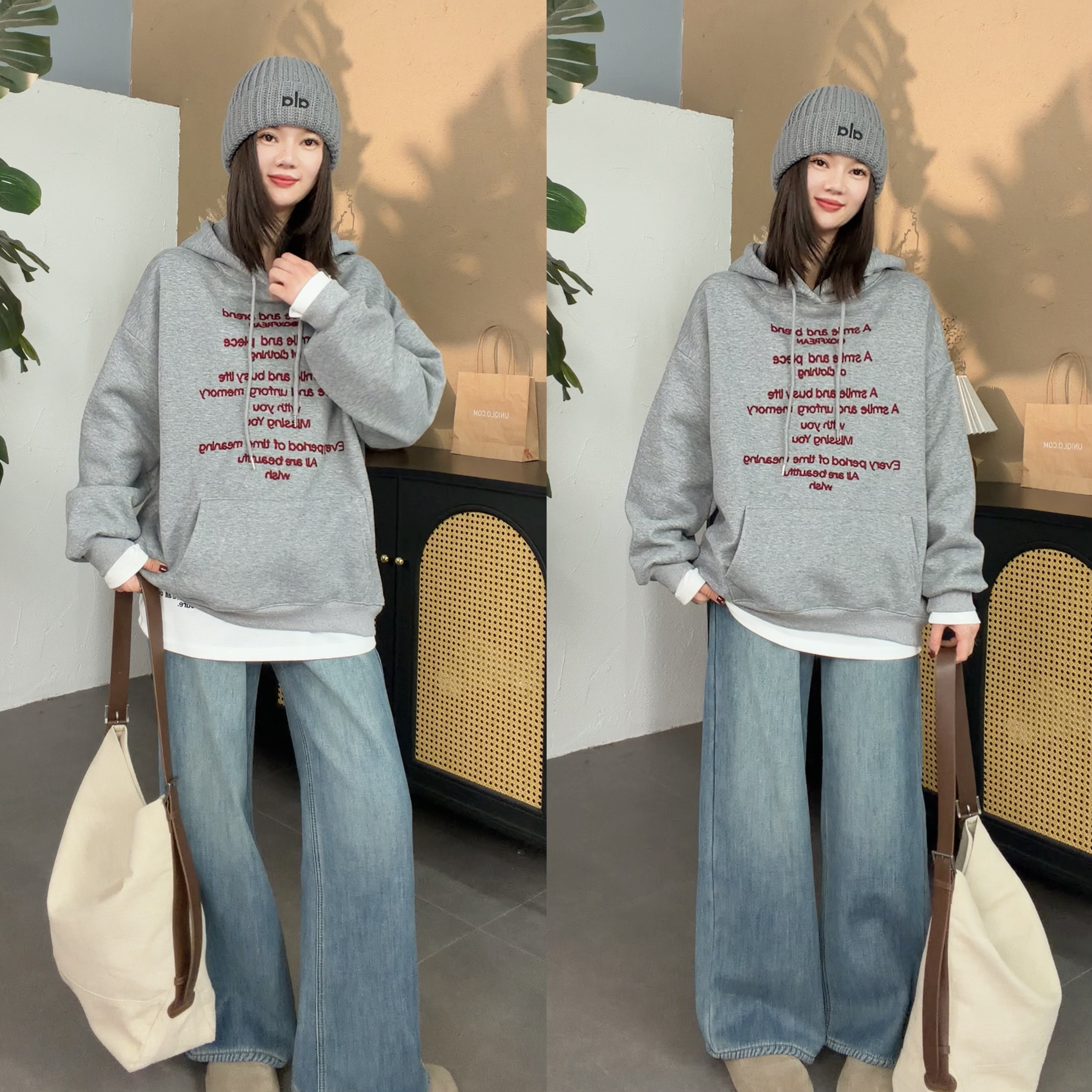 【SI MO】3022重工毛线刺绣字母内里宝宝绒加厚连帽卫衣