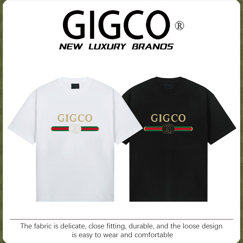 GIGCO夏季轻奢潮牌纯棉宽松国潮白墨画设计高档时尚百搭休闲短袖