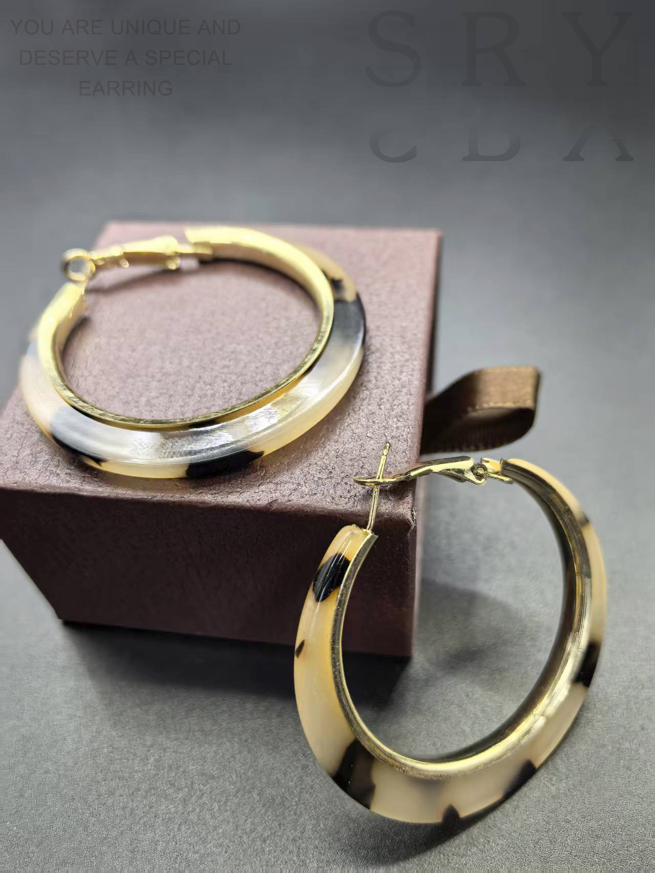 合金树脂耳饰 新款轻奢复古豹纹圈圈赵露思同款夸张个性高级素圈