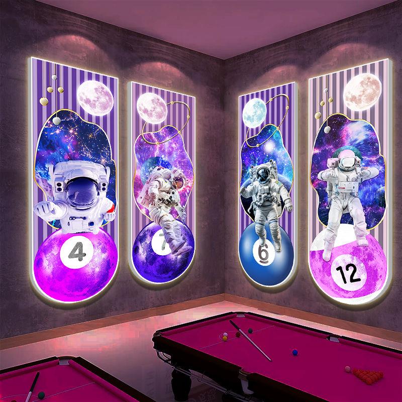 台球室装饰画LED发光宇航员台球俱乐部画太空人暴力熊桌球室挂画