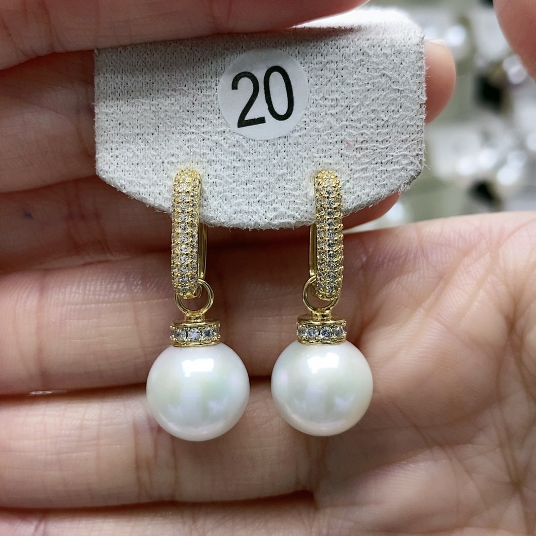 淡水珍珠耳饰银S925镀金镶嵌