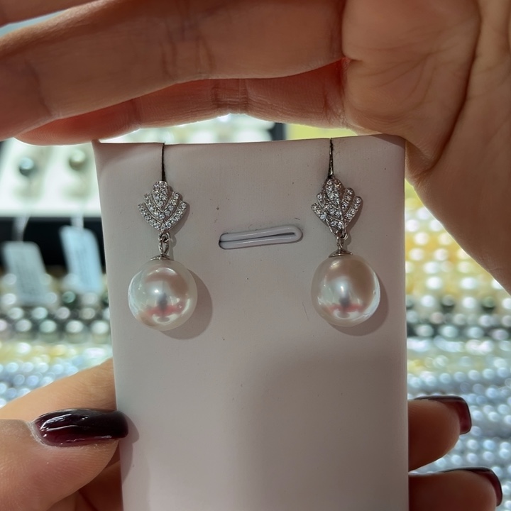 海水珍珠耳饰银S925镶嵌