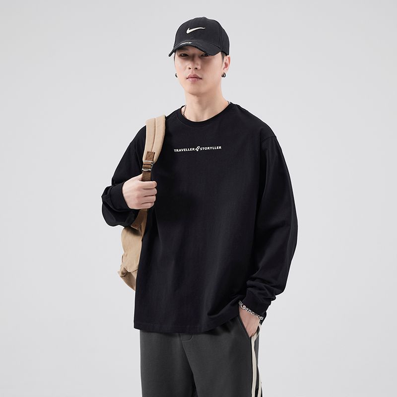 新款秋季潮牌美式高密针织宽松时尚百搭男款T恤长袖