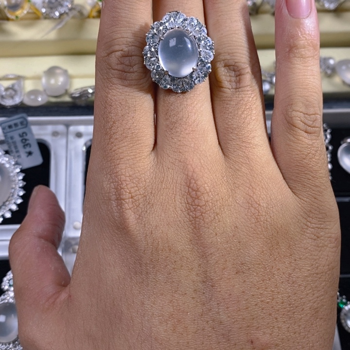 中***岁石英质玉银S925镶嵌戒指