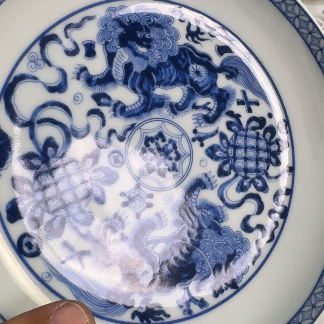 摆件陶青花狮子大壶承