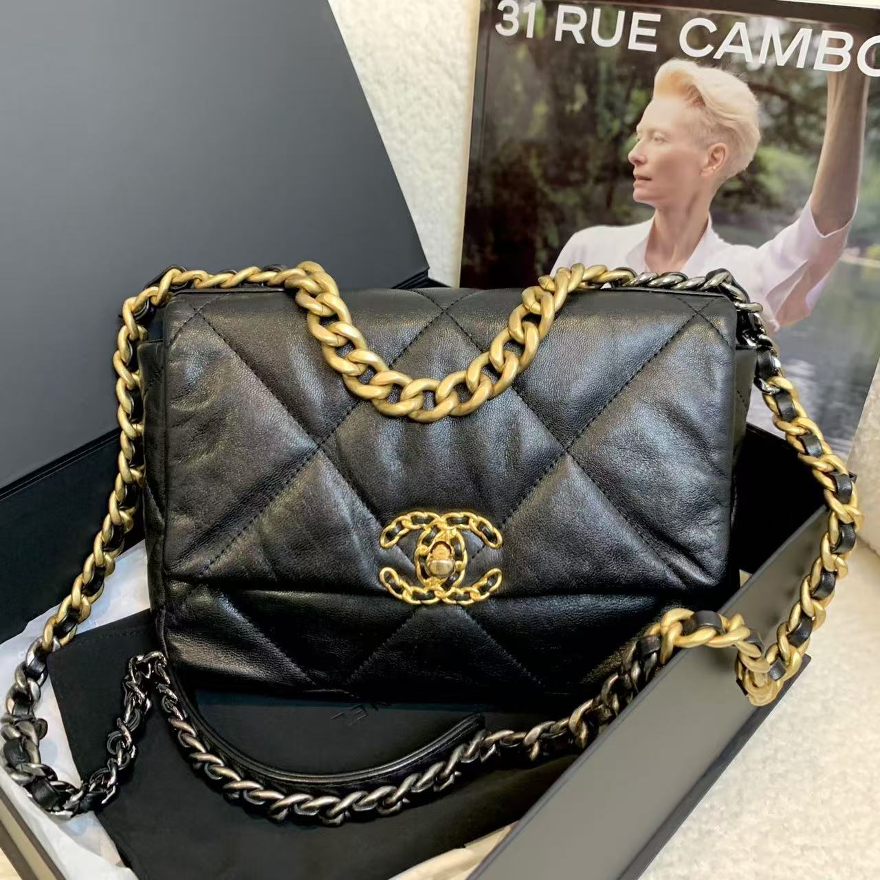 99新 Chanel/香奈儿 壹臻/黑金19bag小号斜挎包/89243687