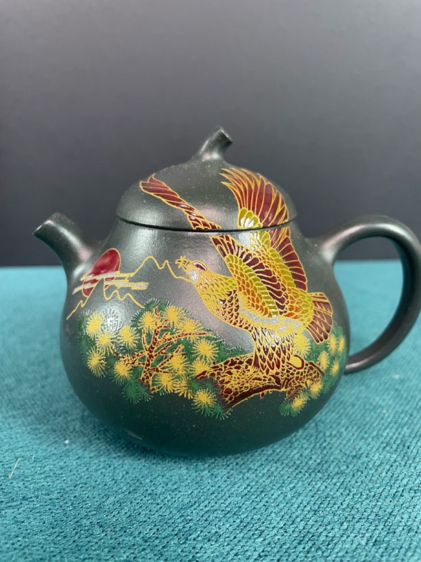宜兴原矿绿泥大展宏图茄瓜茶壶200cc全手工