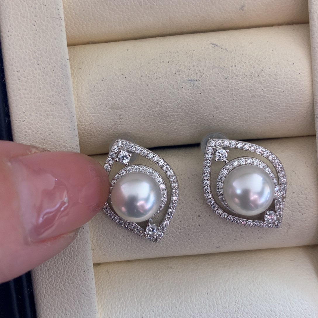 海水珍珠耳饰银S925镶嵌
