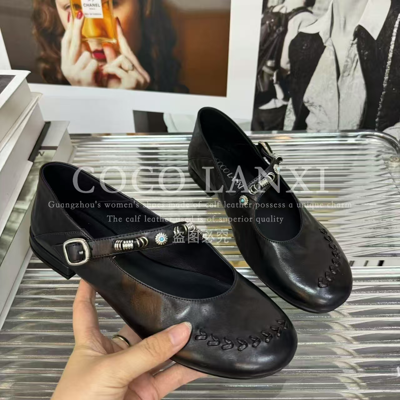 【LANXI  MOMO】时尚休闲复古玛丽珍英伦风平底圆头小单鞋25DX472LX