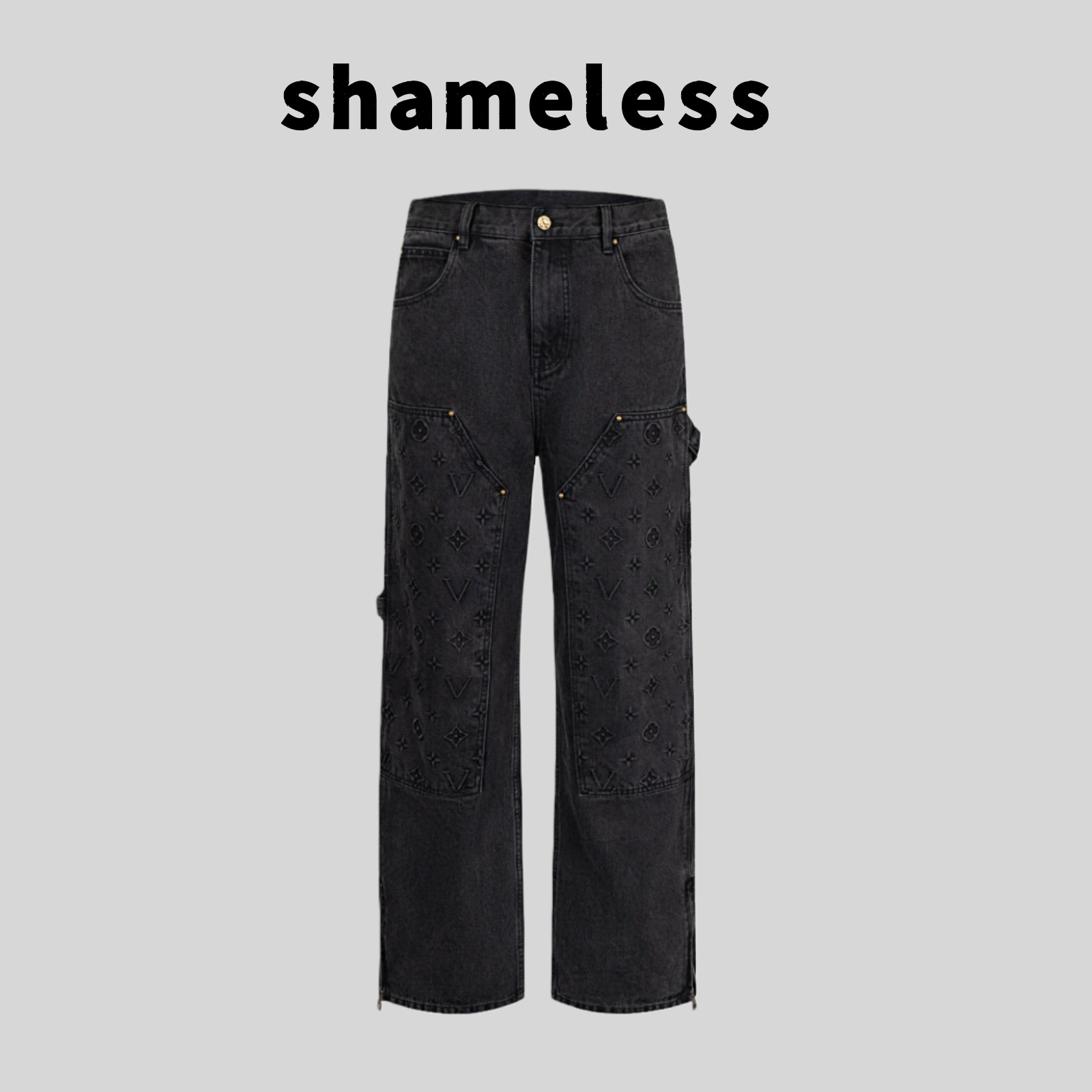 shameless-黑色钢印立体老花牛仔裤