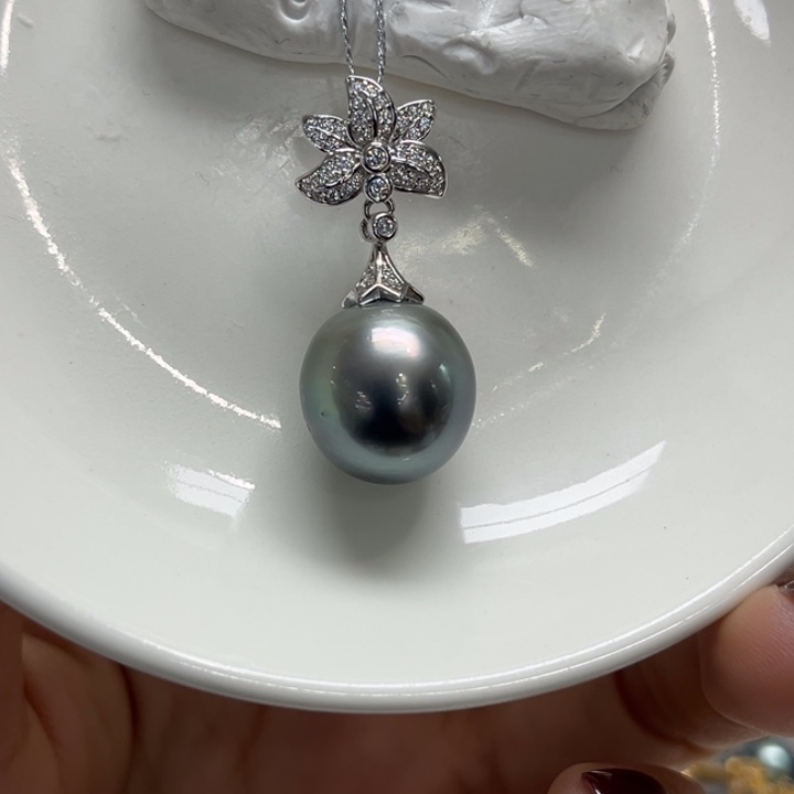 银S925镶嵌吊坠(不含链)海水珍珠13-14mm93号