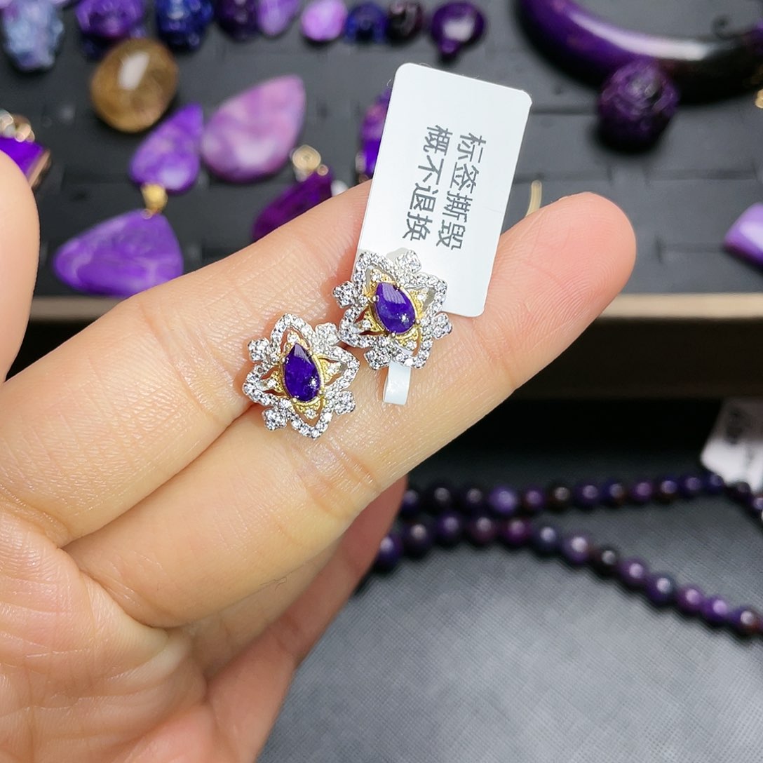 苏纪石（舒俱来）耳钉银S925镶嵌
