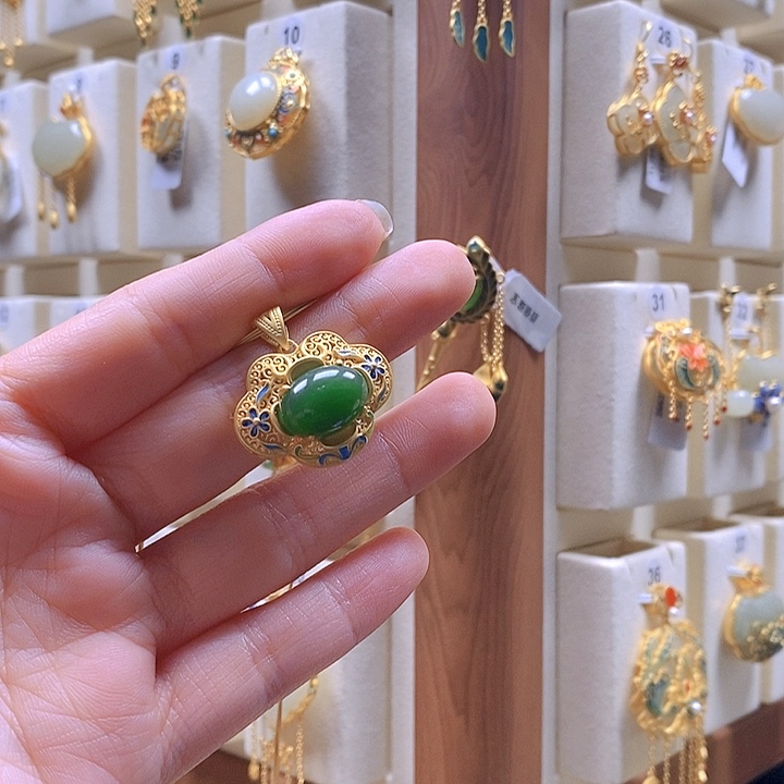 和田玉颈饰银S925镶嵌