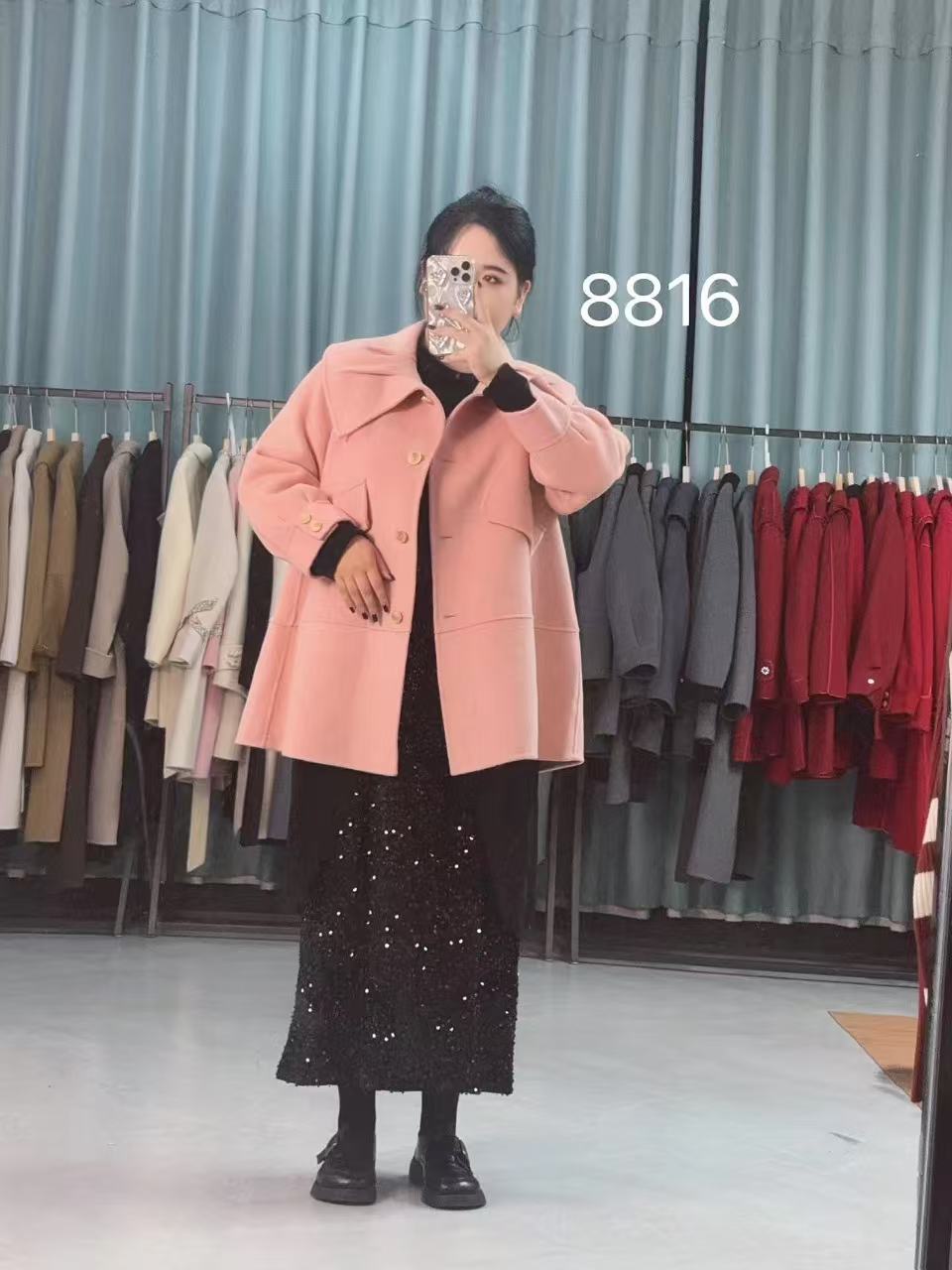 【8816】2025新款大码女装微胖妹妹娃娃领双面呢羊毛大衣