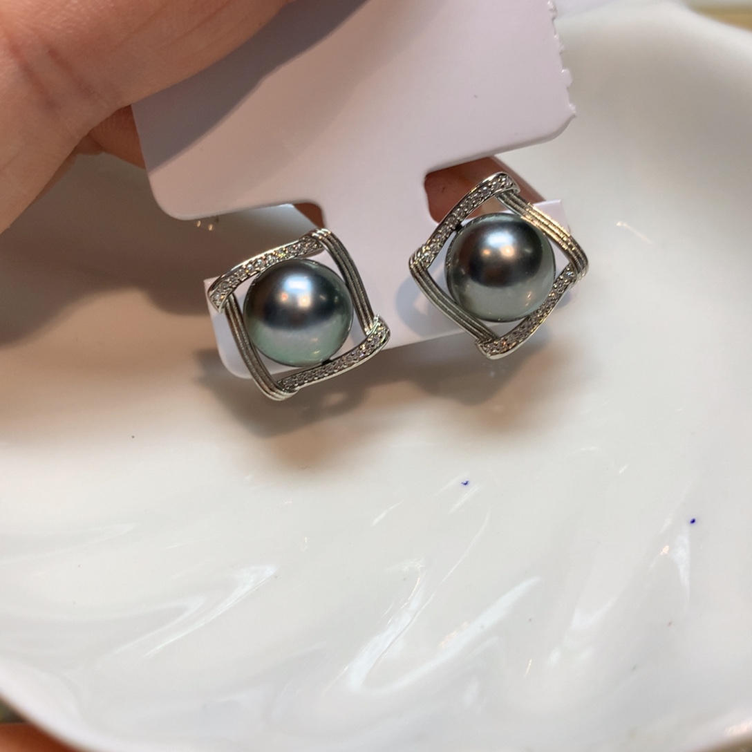 海水珍珠耳饰银S925镶嵌
