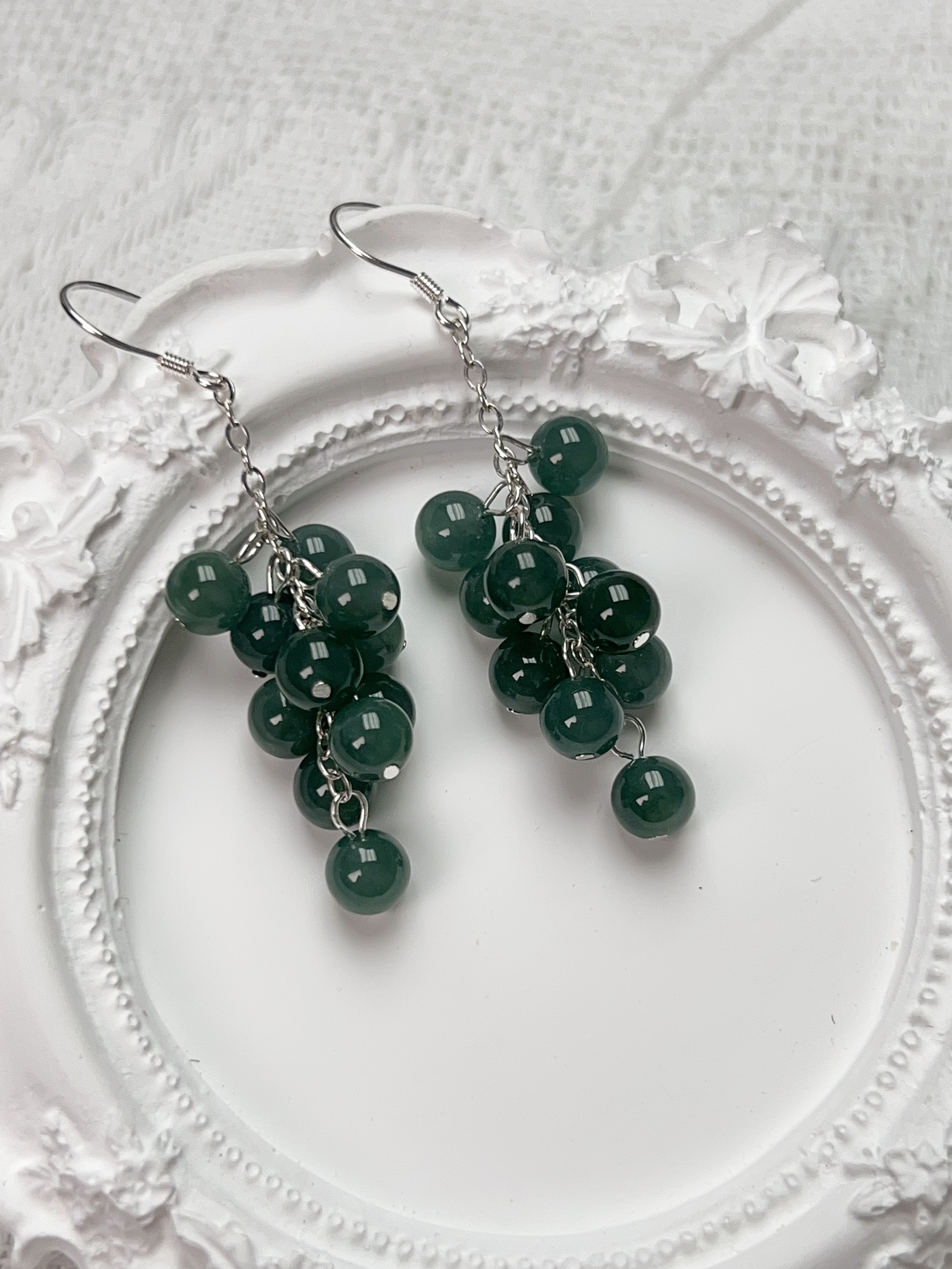  缅甸翡翠A货冰种蓝水硕果累累复古百搭设计款原创耳坠