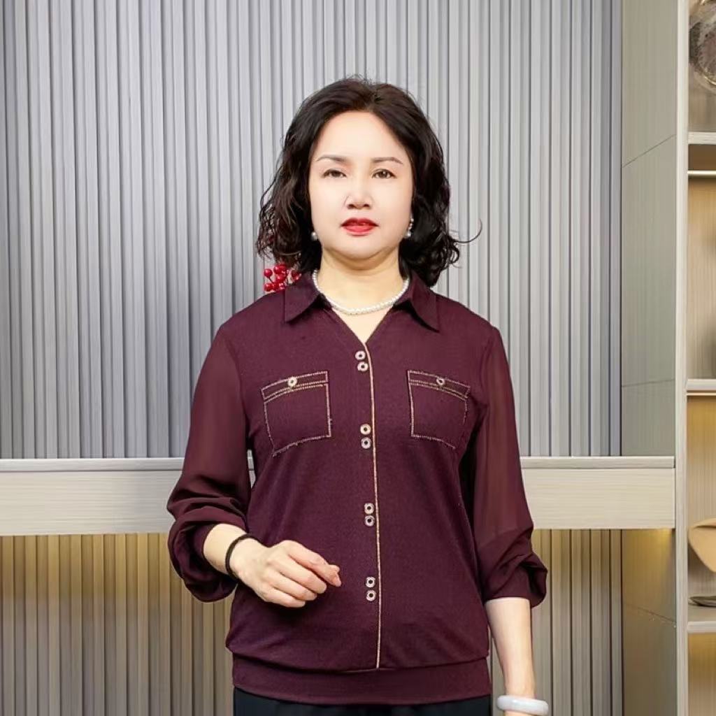 纯色长袖短款时尚常规中老年女装女装春秋秋季春季妈妈装小衫