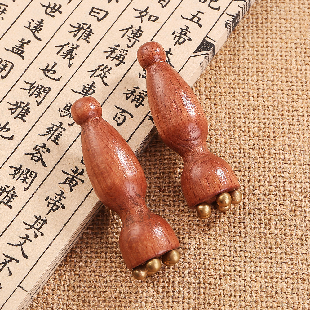 【按摩神器】木质小莲蓬面部按摩器美容纯黄铜刮眼部拨筋棒点穴脸部