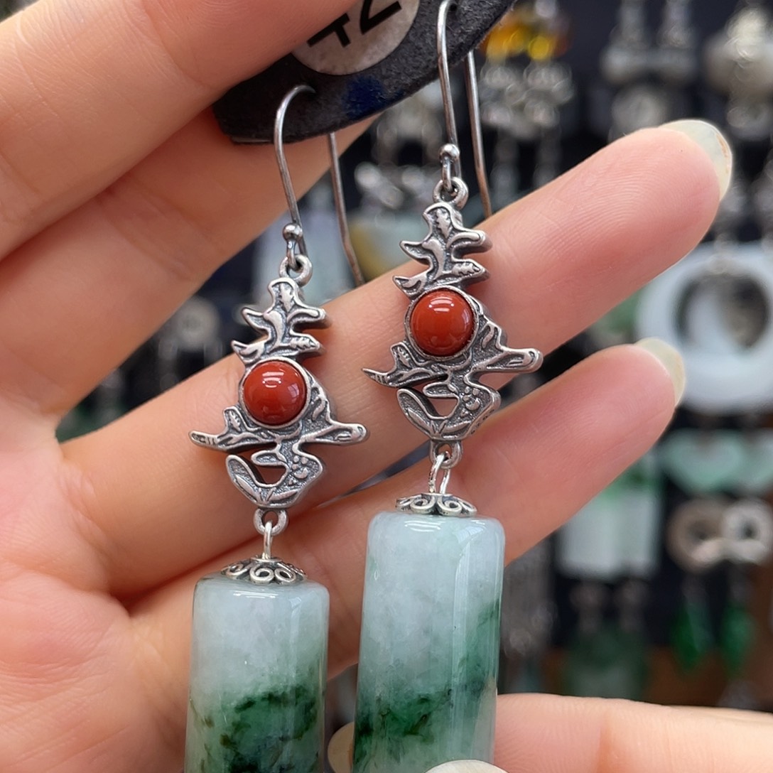 富***初翡翠银S925镶嵌耳饰325ghhhh