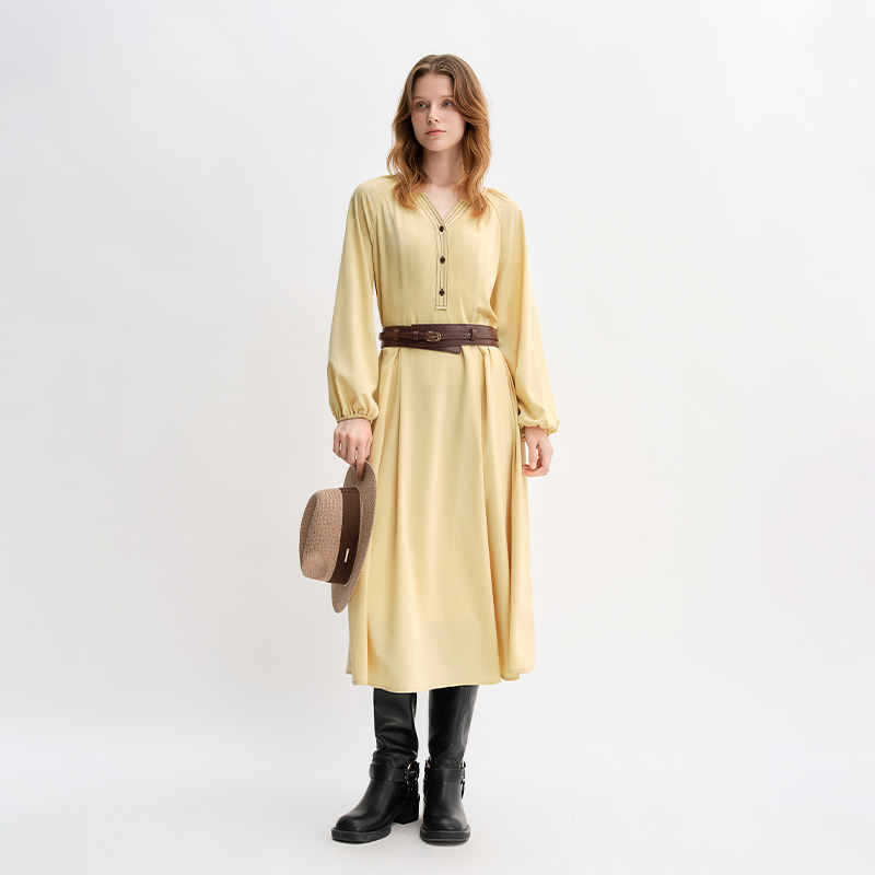 独束大码女装撞色线宽松连衣裙秋通勤穿搭长袖裙25DS83199