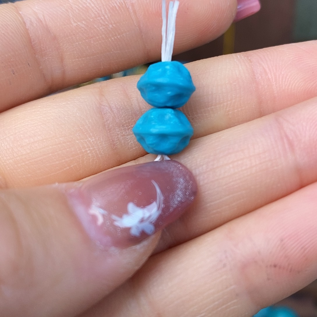 绿松石颈饰未镶嵌9.3mm玉化蓝百香对珠