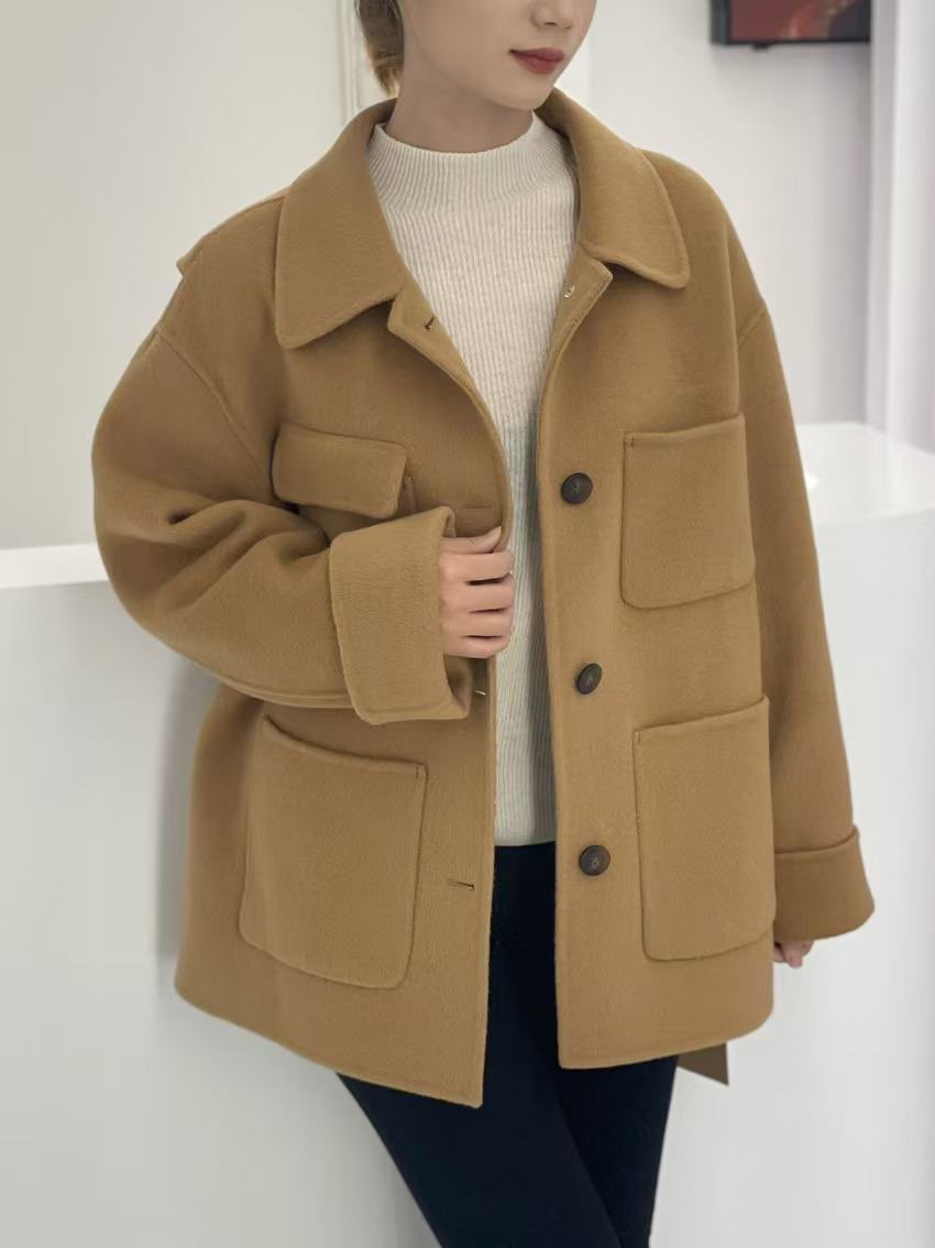 老钱风韩系2025拼接百搭轻奢简约毛呢外套秋季毛呢气质时尚常规款
