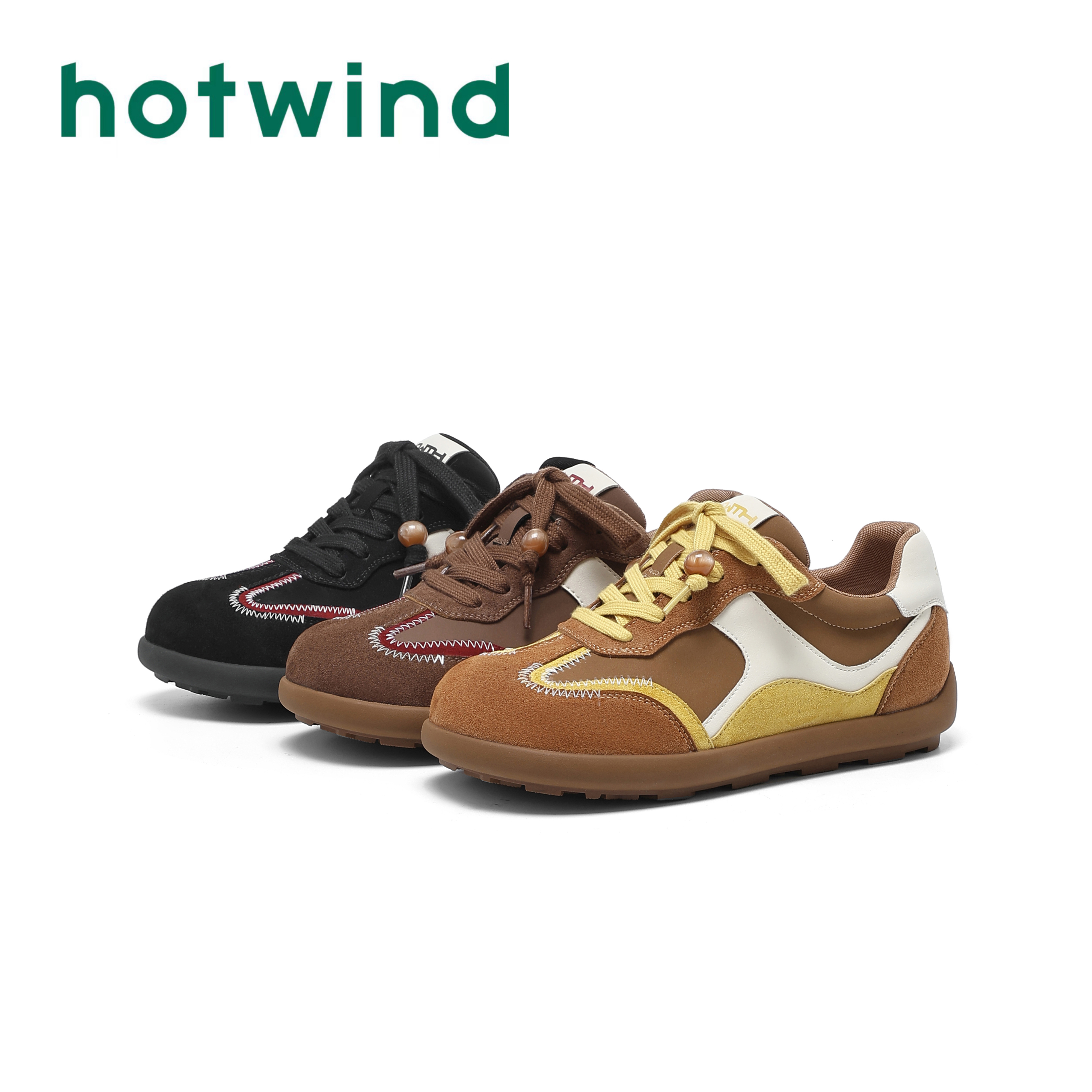 Hotwind/热风拼色休闲百搭德训鞋2025秋季新款复古轻便运动鞋