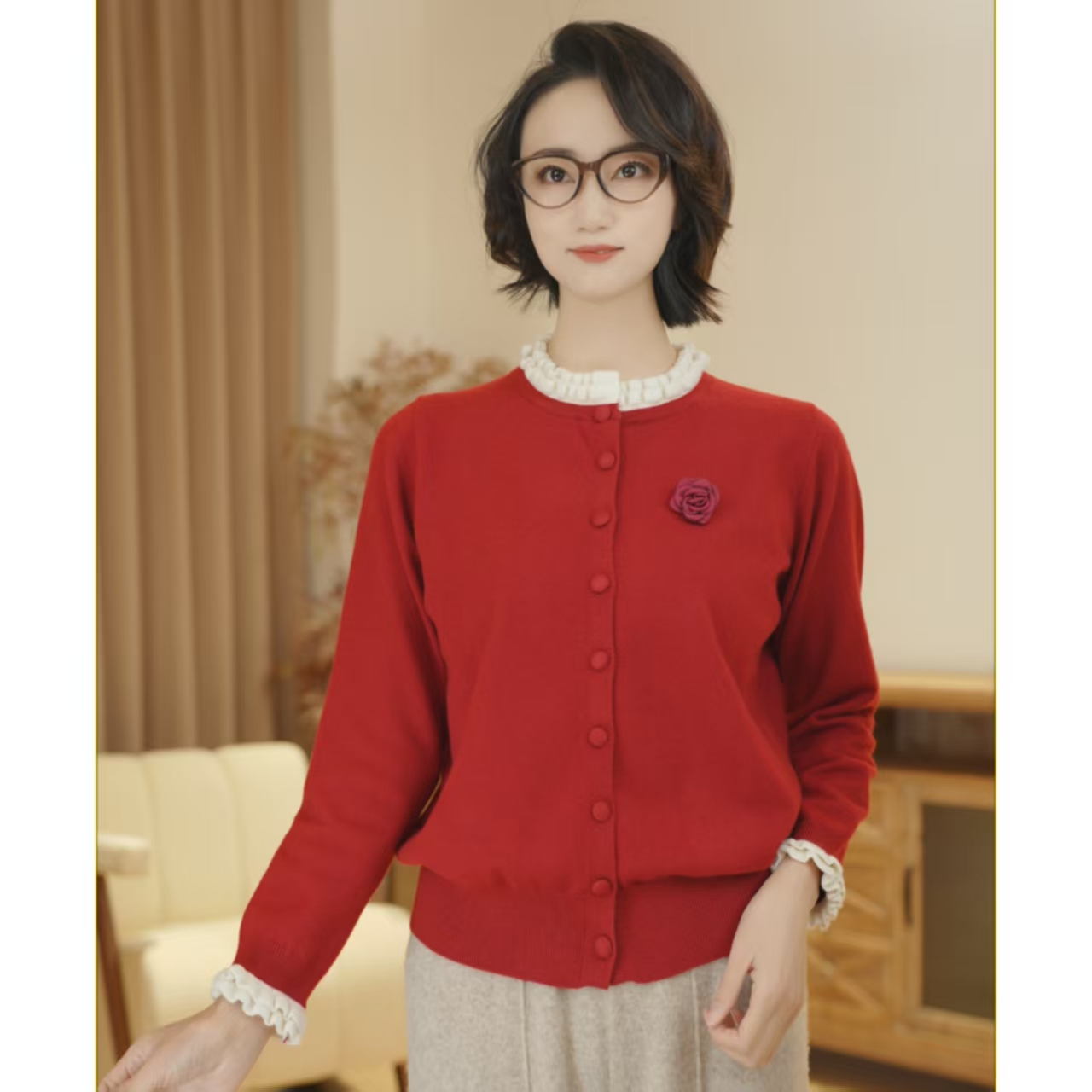 25年新年战袍新款气质女士羊毛针织衫8818