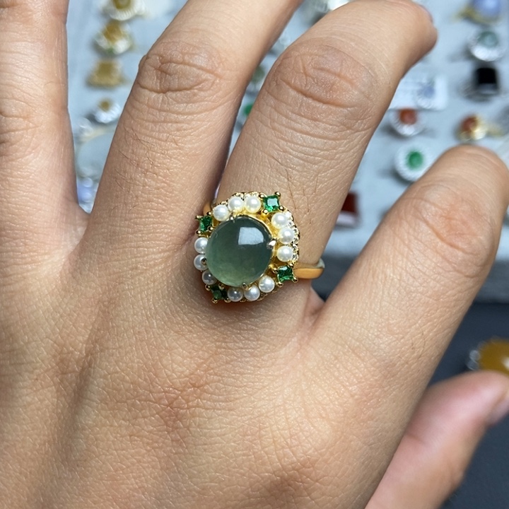 翡翠颈饰银S925镶嵌戒指