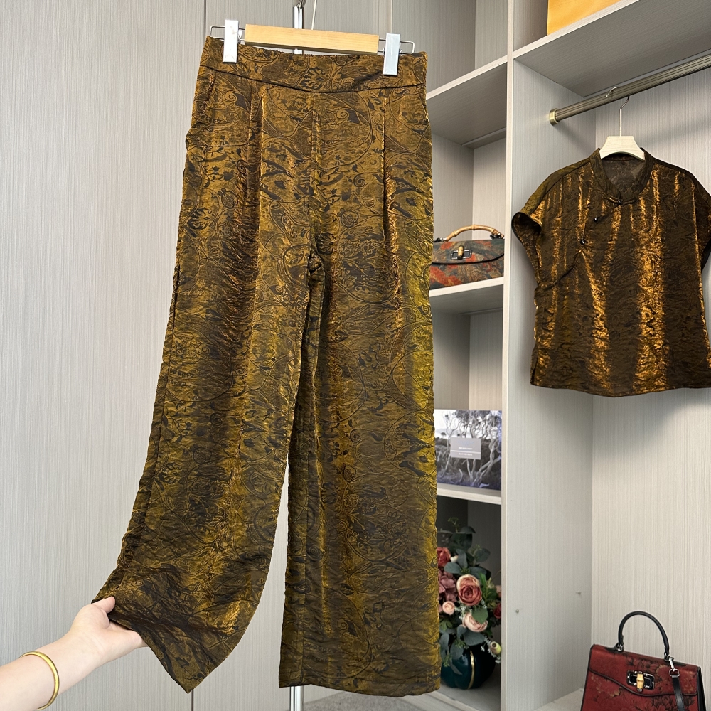 2518款夏季新款女士【罗马假日】浮光锦直筒裤