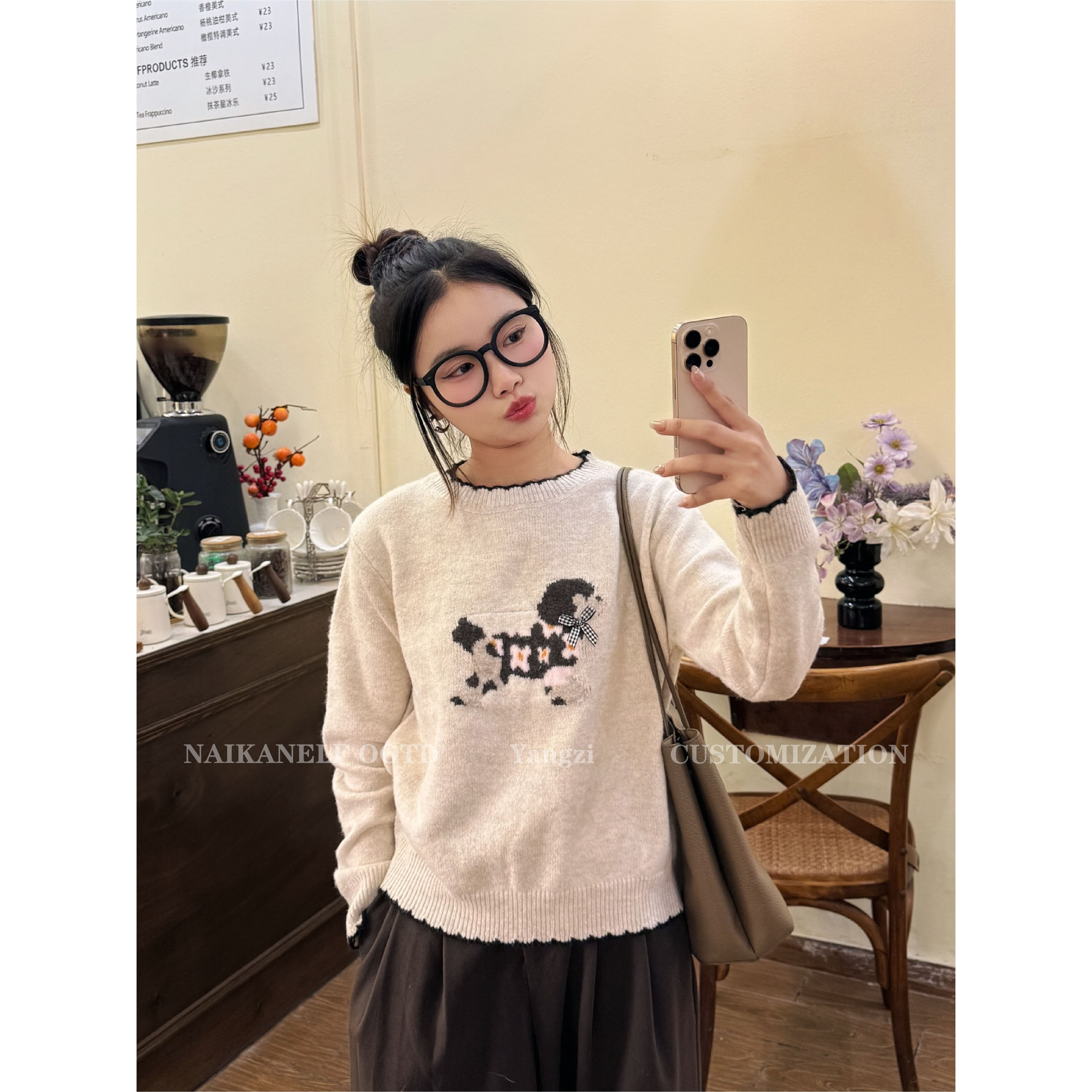 奈看小个子【蝴蝶小狗】秋冬卡通提花俏皮可爱温柔气质毛衣