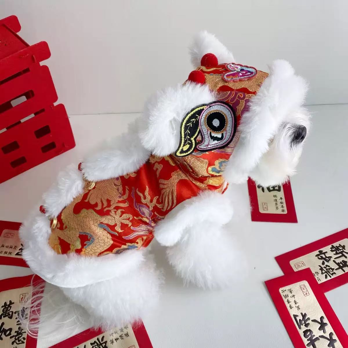 狗狗衣服唐装猫咪秋冬款国潮小狗泰迪比熊冬季保暖过年新年喜庆装