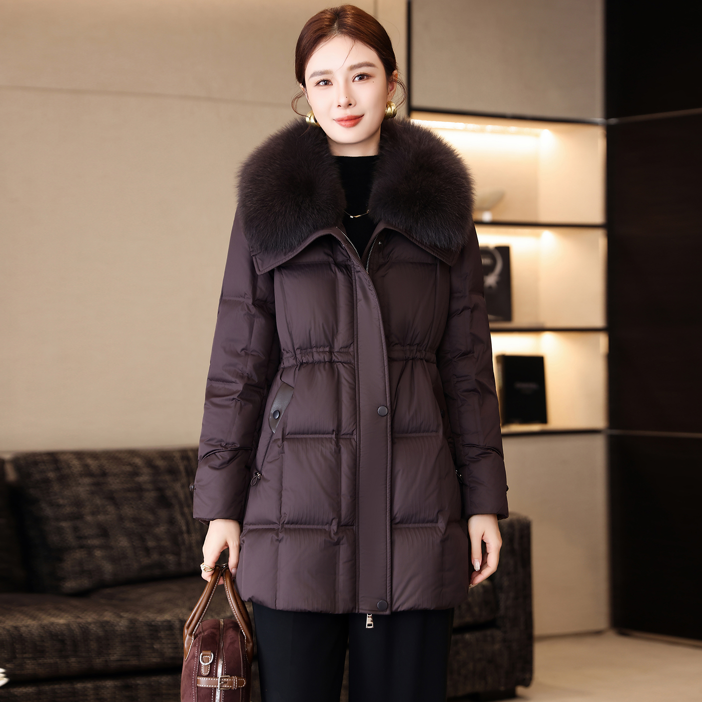2025冬新款狐狸毛领可拆鹅绒服女中长款海宁正宗皮草保暖羽绒外套