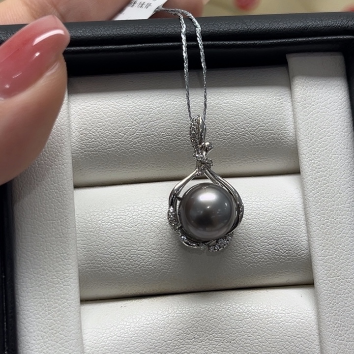 海水珍珠颈饰银S925镶嵌大溪地10-11mm96号