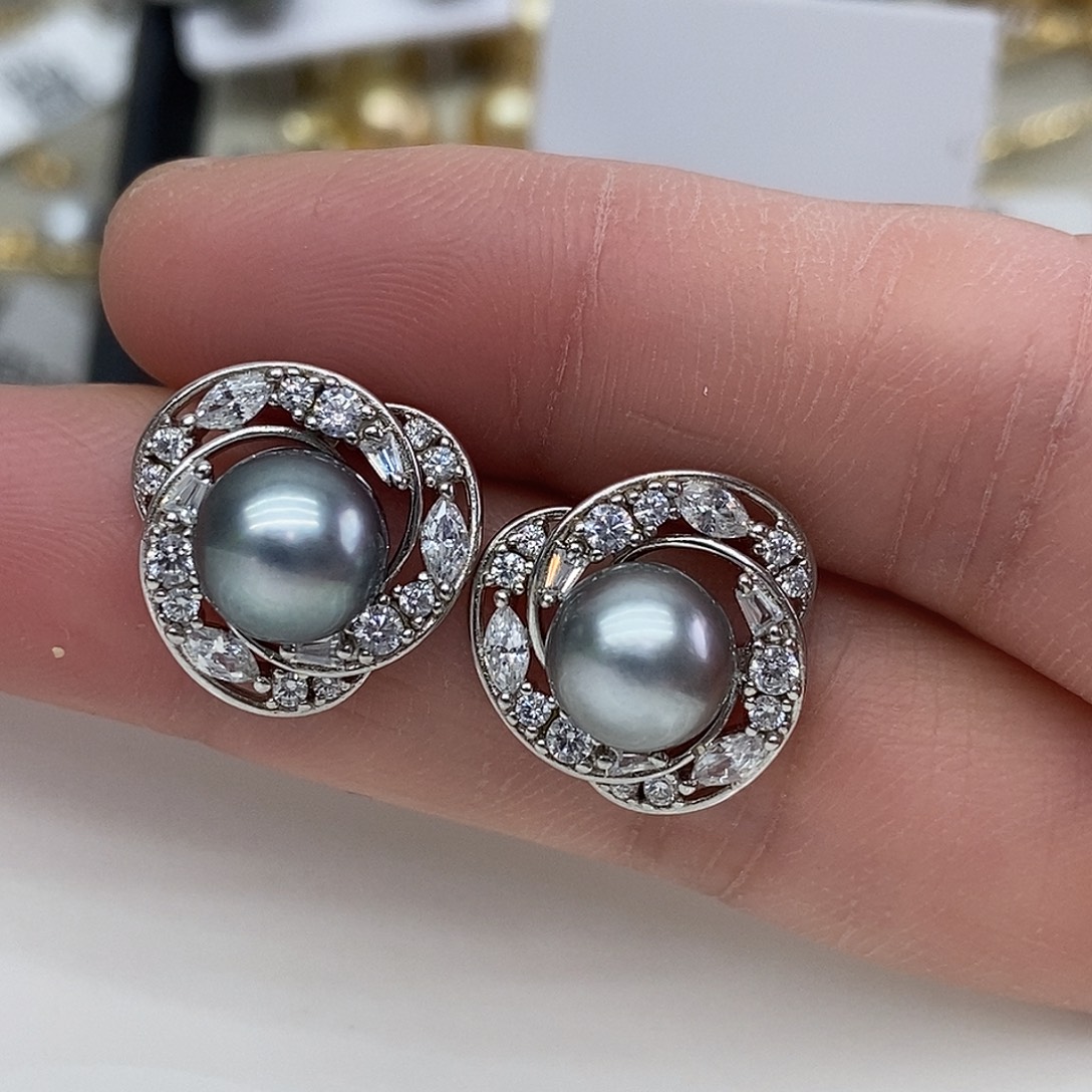 银S925镶嵌耳饰海水珍珠