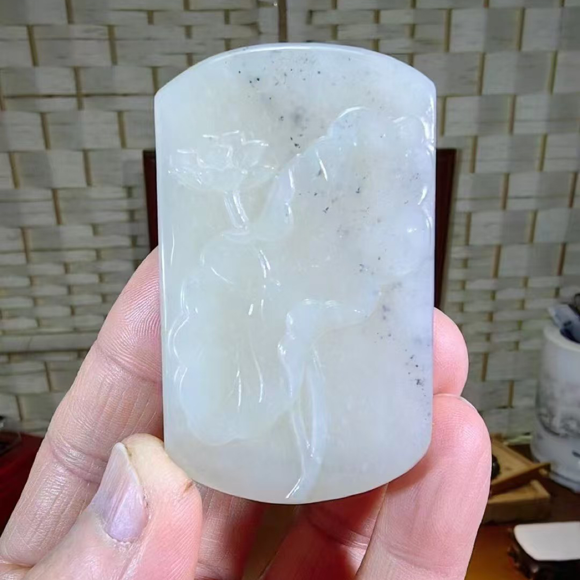 新疆和田玉青花和和美美腰带扣高油性肉细过灯纯净无瑕60/36/17mm