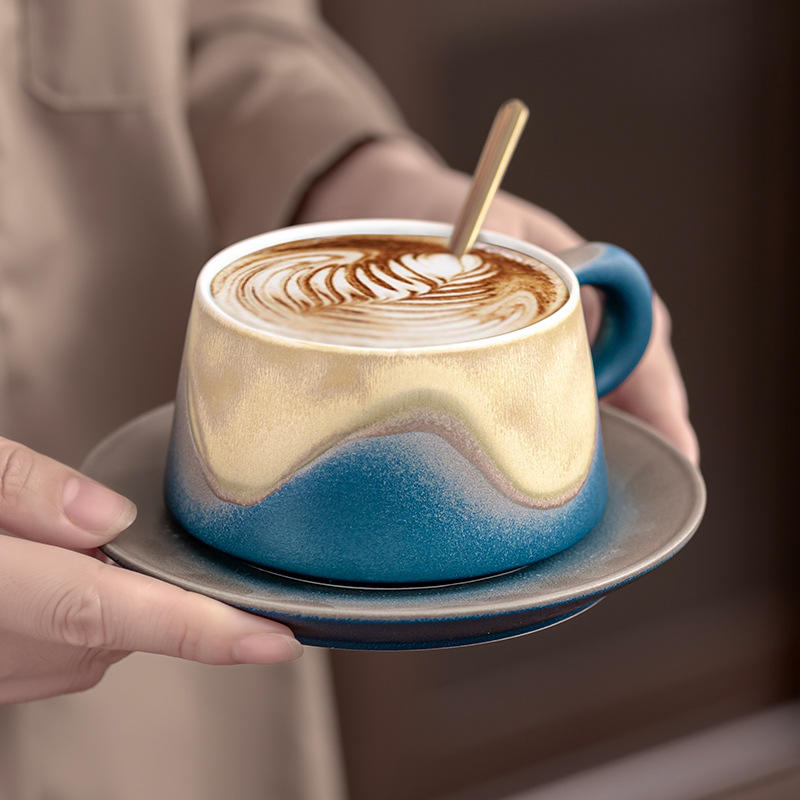 窑变咖啡杯杯碟套装陶瓷杯子高档精致高级感轻奢拿铁咖啡杯伴手礼