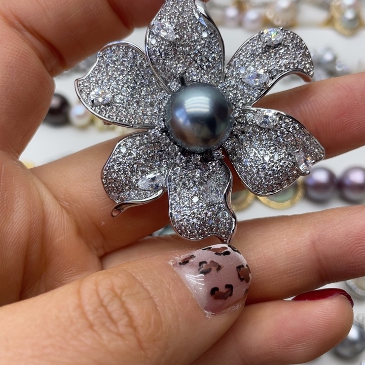 海水珍珠胸针合金