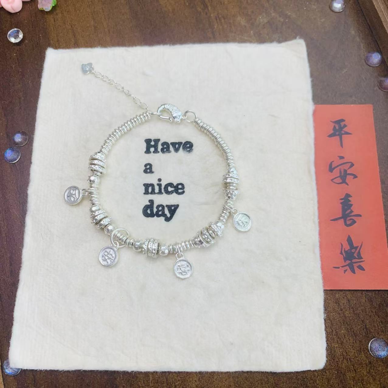 足银手链 【匠心银饰】平安喜乐盘缠手链节日告白送老婆女友礼物