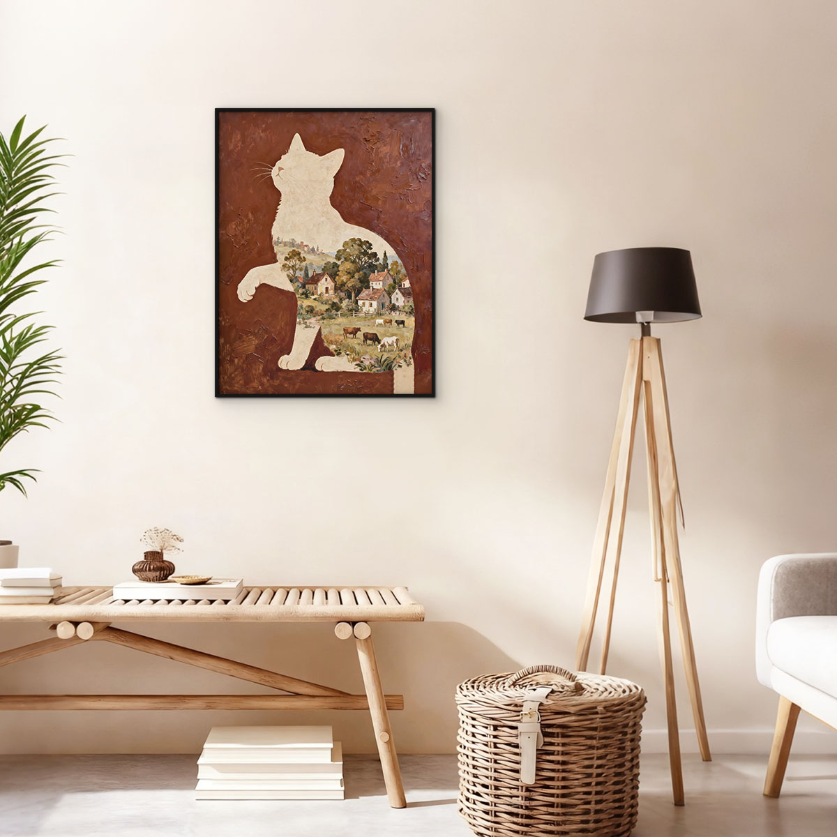 风猫咪沙发背景墙装饰画法式复古客厅玄关艺术挂画